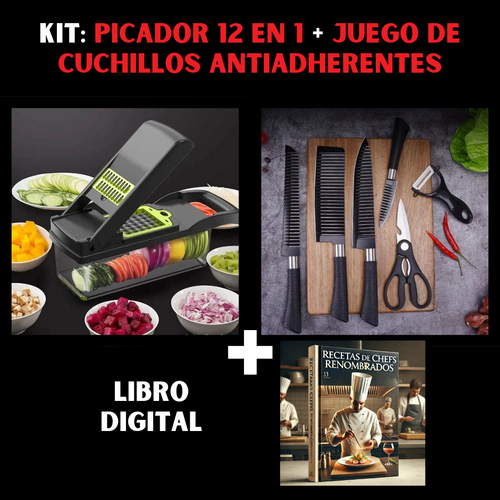 KIT CHEF TOTAL: PICADOR 12 EN 1 + SET DE CUCHILLOS + LIBRO DIGITAL